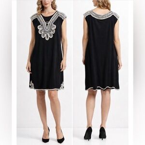 Alfani Women's Size 3X Black Sleeveless Dress With White Embroidery Accents